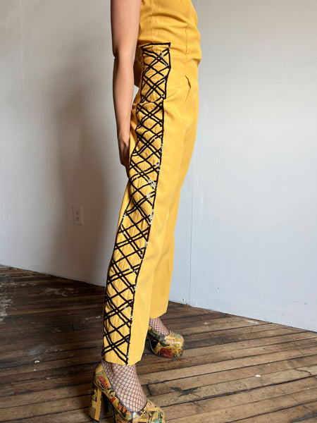 Vintage 1940's Yellow Sequined Tap Costume, Jumpsuit and Jacket