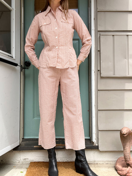 Vintage 1940's Seersucker Women's WW2 Outfit Set, Workwear 40's