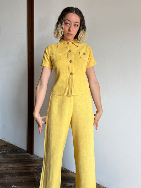 Vintage 1930's - Early 1940's Yellow Sportswear Set, Wooden Buttons