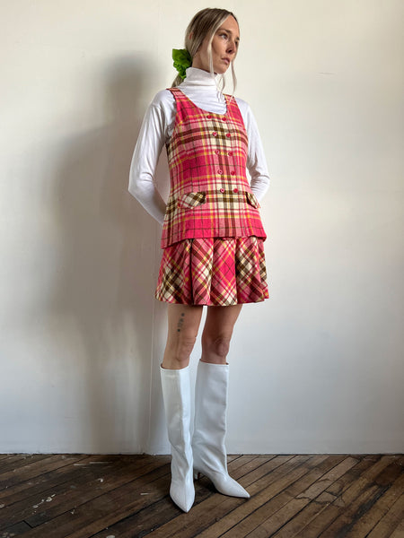 Vintage 1960's Bobbie Brooke's Wool Plaid Vest and Skirt Set, 60's