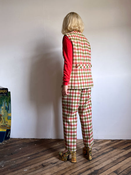 Vintage 1960's Wool Checkered Pant and Vest Set