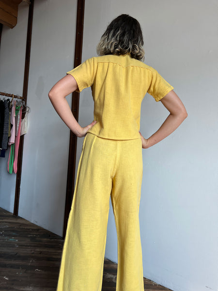 Vintage 1930's - Early 1940's Yellow Sportswear Set, Wooden Buttons