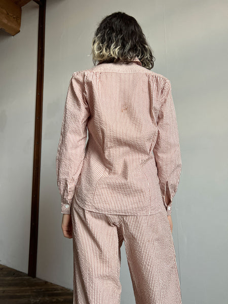 Vintage 1940's WW2 Era Women's Uniform Set, Striped Seersucker, Blouse and Pants, Military