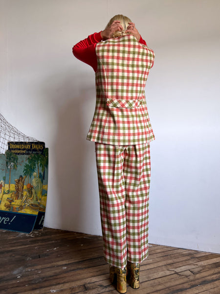 Vintage 1960's Wool Checkered Pant and Vest Set