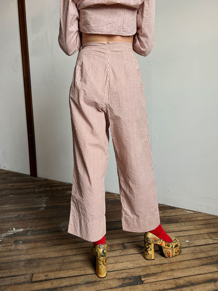 Vintage 1940's WW2 Era Women's Uniform Set, Striped Seersucker, Blouse and Pants, Military