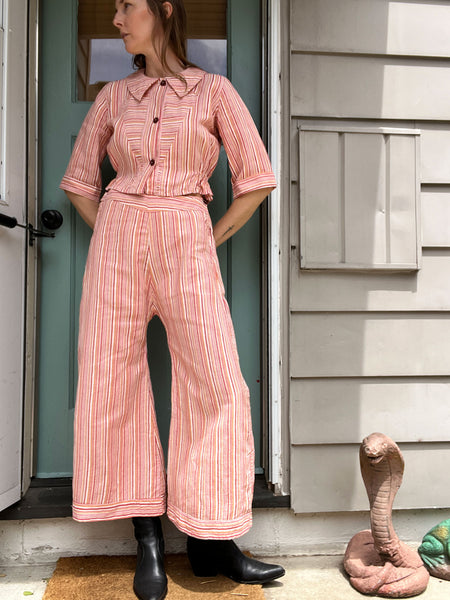 Vintage 1930's Cotton Two Piece Blouse and Pants Set