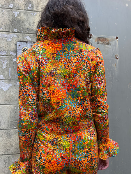 Vintage 1970's Three Piece Orange Floral Set - Matching Jacket, Pants and Skirt