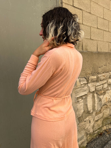 Vintage 1930's Pink Cotton Knit Set, Blouse and Pants, Loungewear
