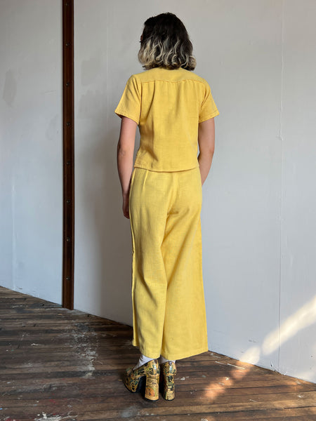 Vintage 1930's - Early 1940's Yellow Sportswear Set, Wooden Buttons