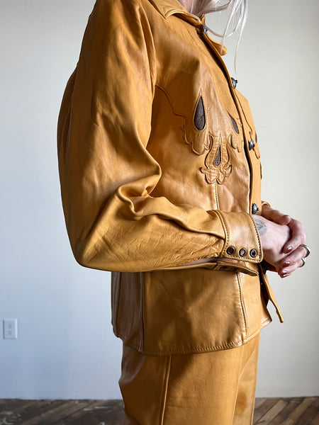 Vintage 1960's - Early 1970's Leather Hand Made Jacket and Pant Set