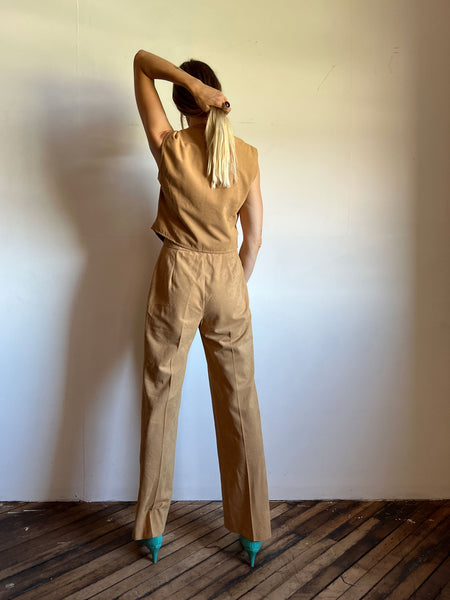 Vintage 1970's Camel Colored Vest and Pants Set, Women's