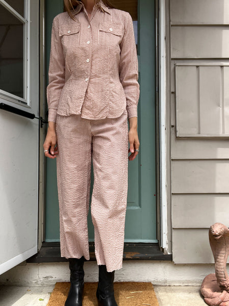 Vintage 1940's Seersucker Women's WW2 Outfit Set, Workwear 40's