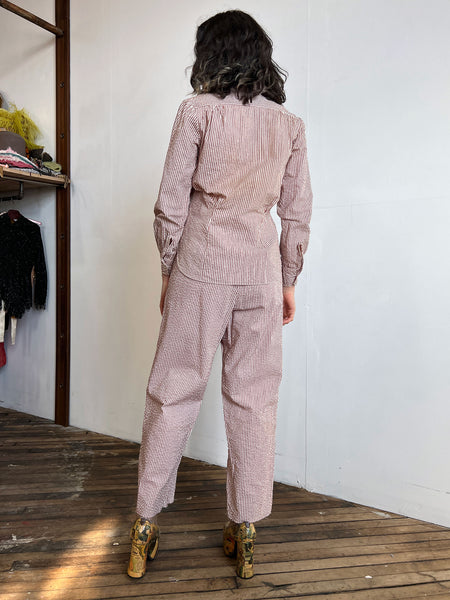 Vintage 1940's Women's Striped Seersucker Blouse and Pants Set, WW2