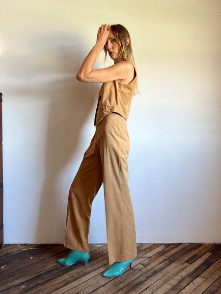 Vintage 1970's Camel Colored Vest and Pants Set, Women's