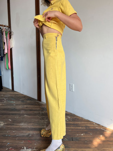 Vintage 1930's - Early 1940's Yellow Sportswear Set, Wooden Buttons