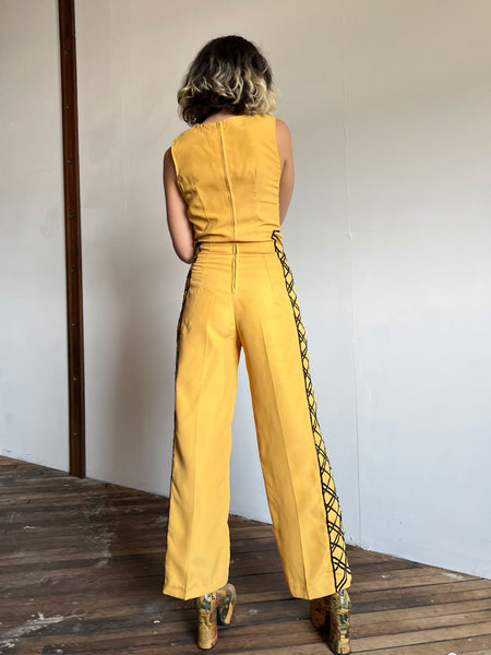 Vintage 1940's Yellow Sequined Tap Costume, Jumpsuit and Jacket