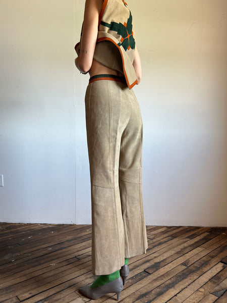 Vintage 1970's Skin Cheetahs Brand Leather Two Piece Set, Top and Pants, Women's 70's