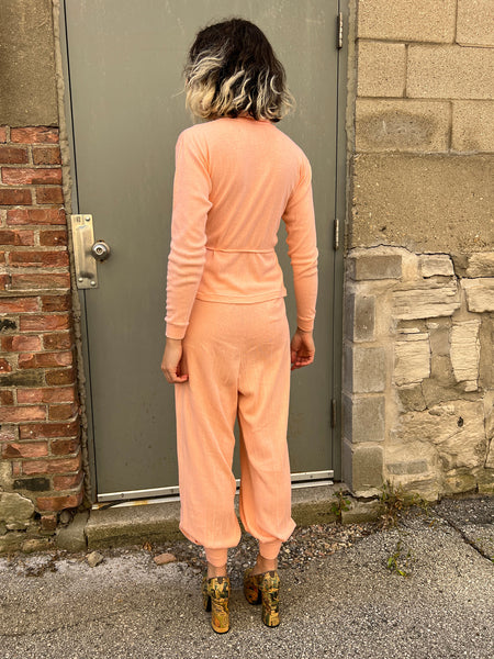 Vintage 1930's Pink Cotton Knit Set, Blouse and Pants, Loungewear