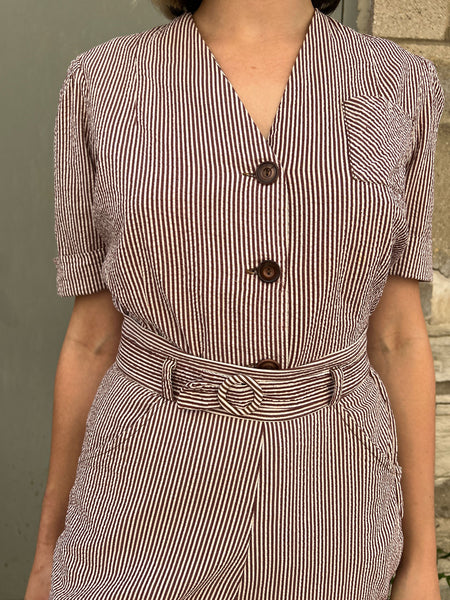 Vintage Late 1930's - Early 1940's Women's Seersucker Striped Sportswear Set