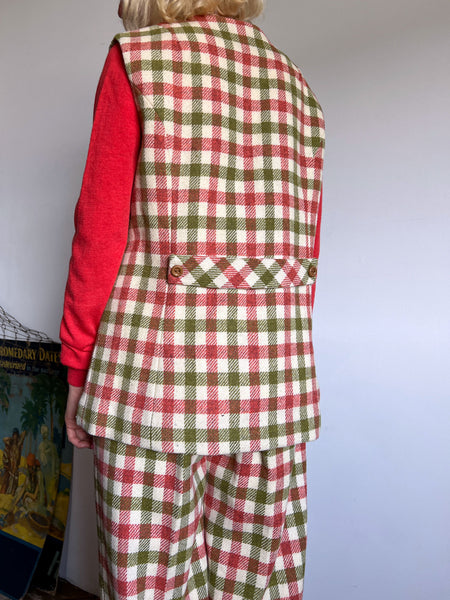 Vintage 1960's Wool Checkered Pant and Vest Set