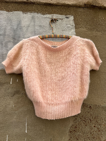 Vintage 1940's Women's Pink Fuzzy Sweater