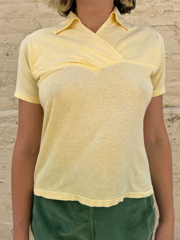 Vintage 1940's - Early 1950's Women's Yellow Cotton Collared Shirt