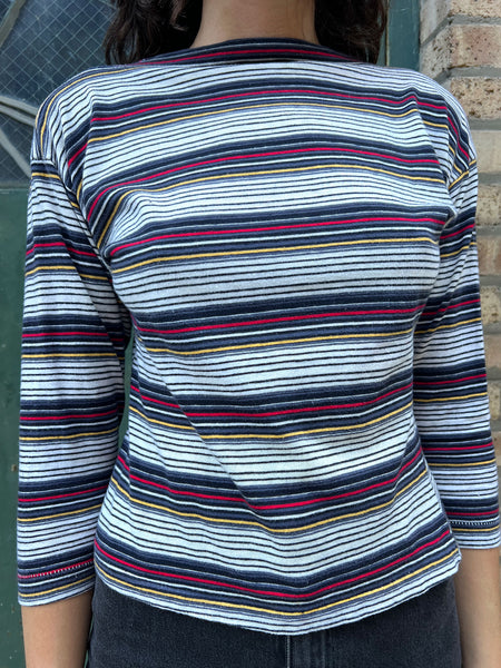 Vintage 1950's Striped Boat Neck Three Quarter Sleeve Cotton Top