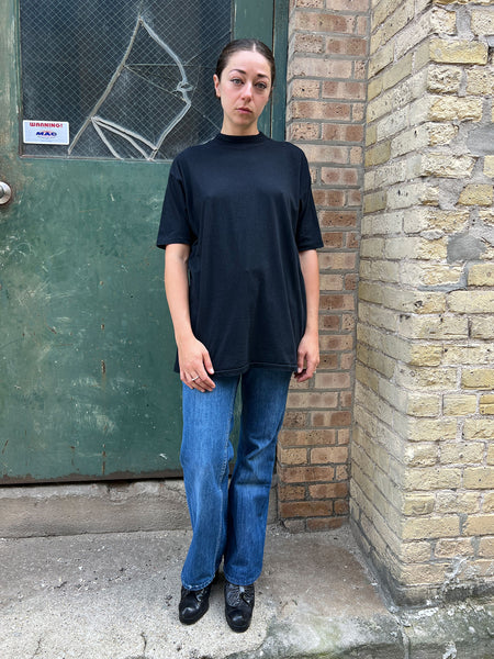 Vintage 1960's Black Cotton Short Sleeve Turtleneck