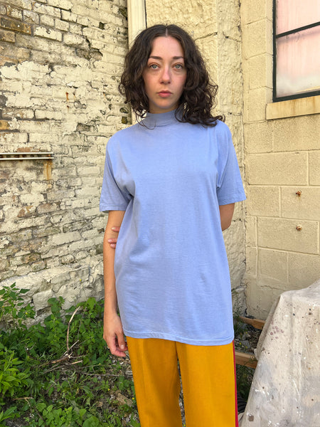 Vintage 1960's Cotton Periwinkle Short Sleeve Turtleneck