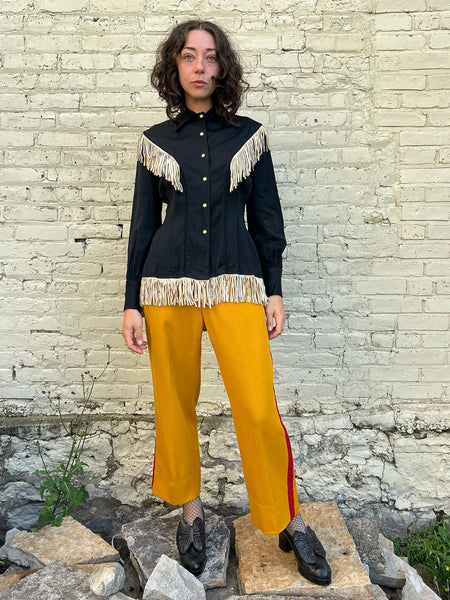 Vintage 1940's Gabardine Fringe Pearl Snap Ranch Wear Shirt