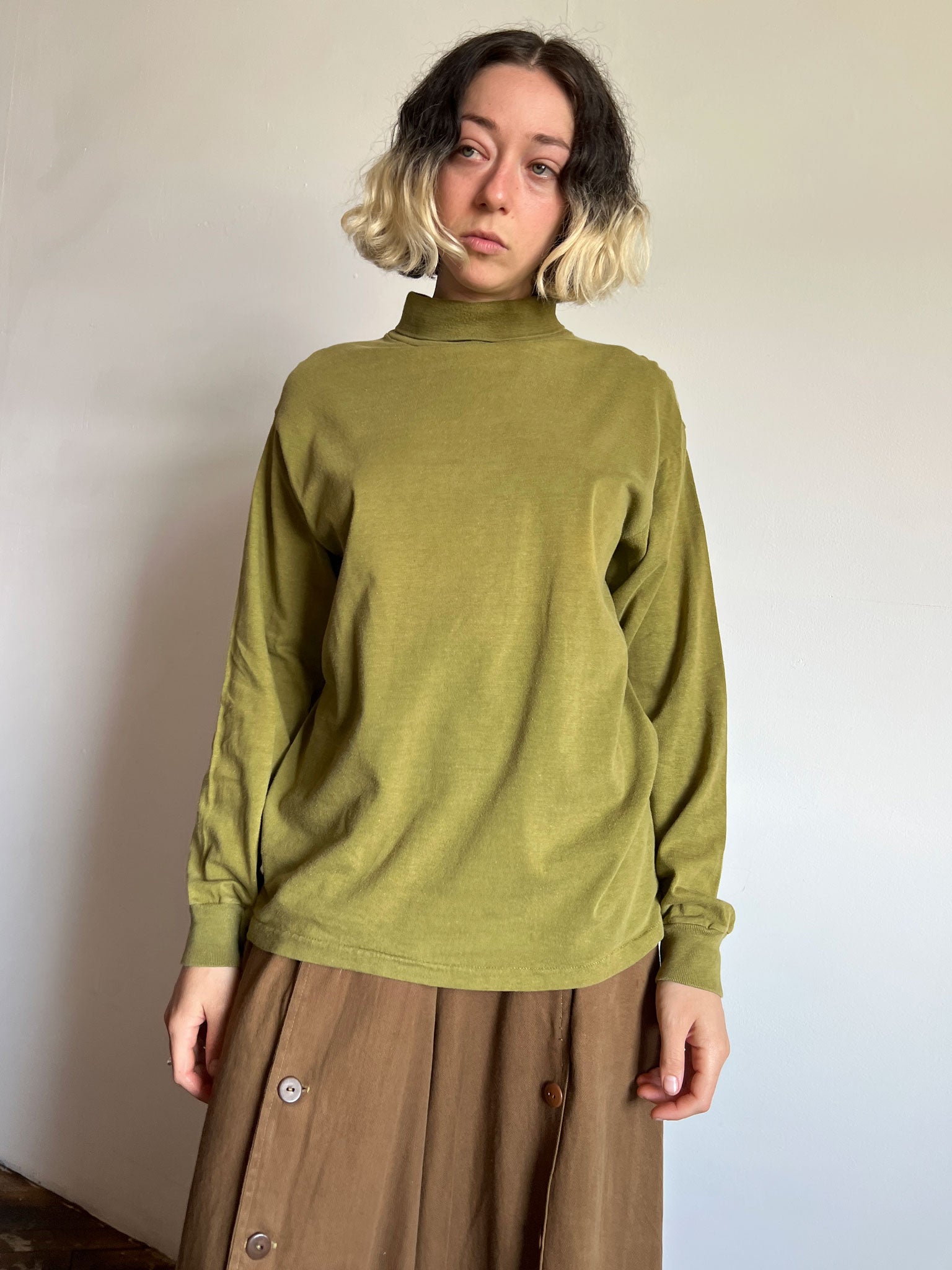 Vintage 1960's Olive Green Cotton Turtleneck