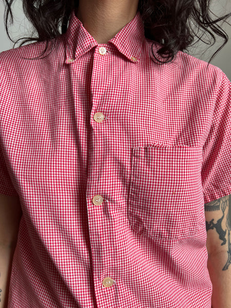 Vintage 1960's Pilgrim Brand Red and White Checkered Cotton Button Down, 60's Unisex