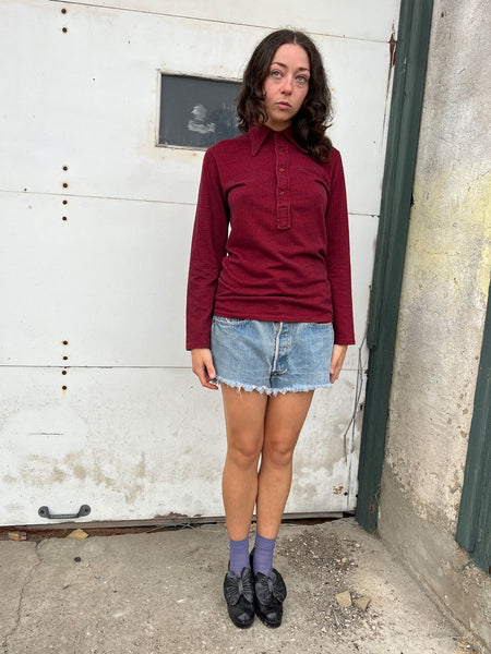 Vintage 1960's Red Long Sleeved Polo Shirt