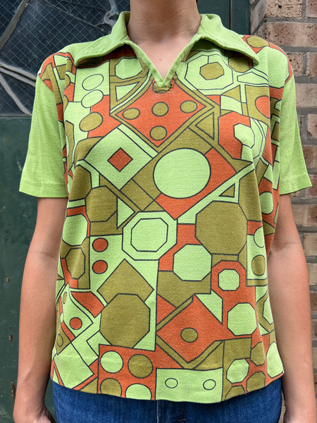 Vintage 1960's Cotton Geometric Print Shirt