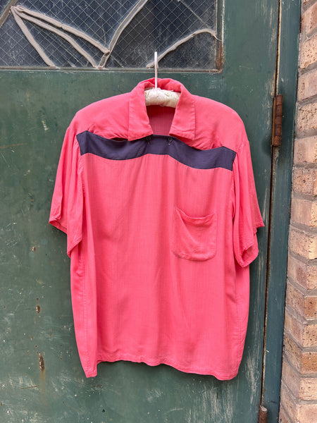 Vintage 1940's Rayon Pink Short Sleeve Shirt
