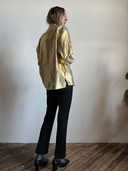 Vintage 1980's 1990's Metallic Gold Button Up Shirt, Esprit L