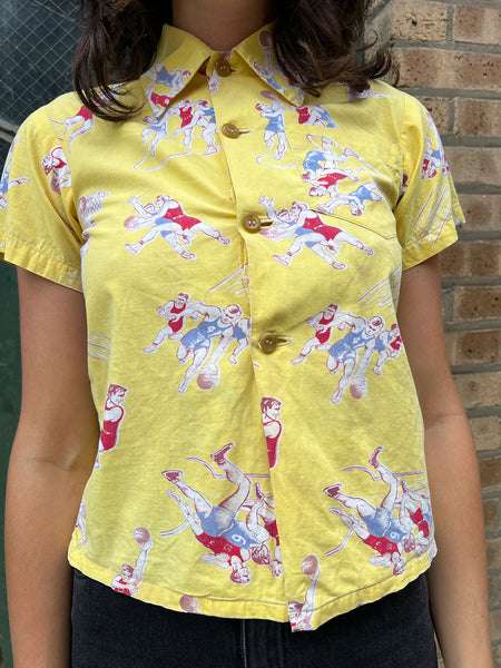 Vintage 1940's Novelty Print Basketball Button Down Shirt