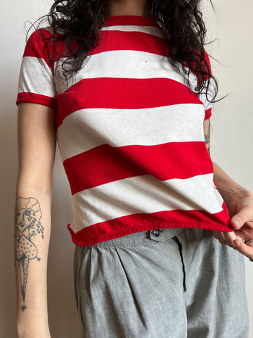 Vintage 1960's Red and White Striped Cotton T-Shirt, 60's