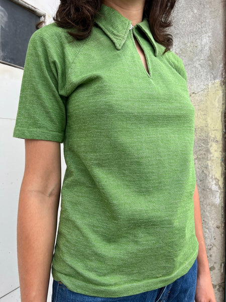 Vintage 1960's - 1970's Green Collared Short Sleeve Shirt