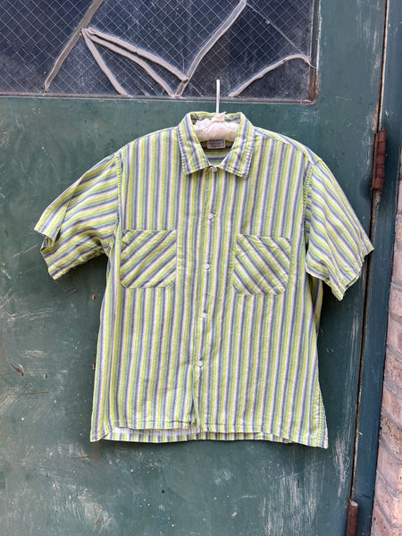 Vintage 1950's Striped Cotton Button Down Short Sleeve Shirt