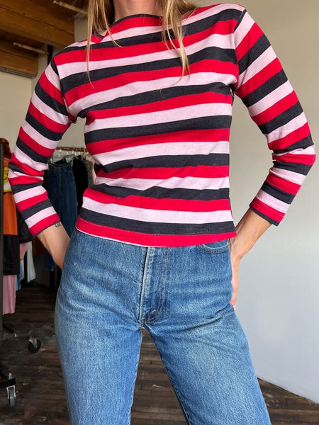 Vintage 1950's - Early 1960's Striped Cotton Boat Neck Shirt