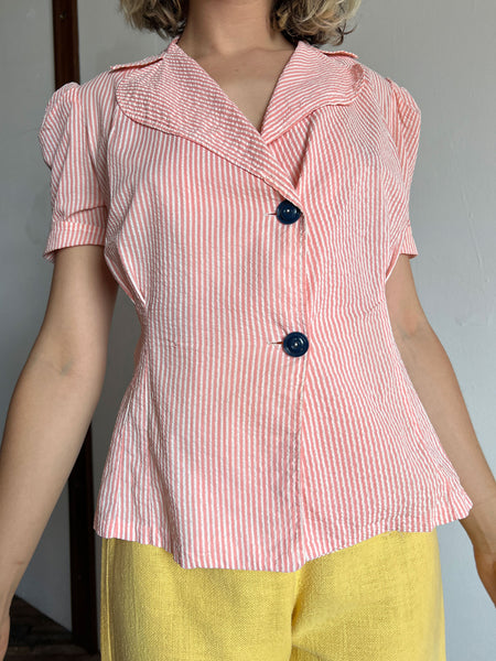 Vintage 1930's - 1940's Pink and White Striped Blouse
