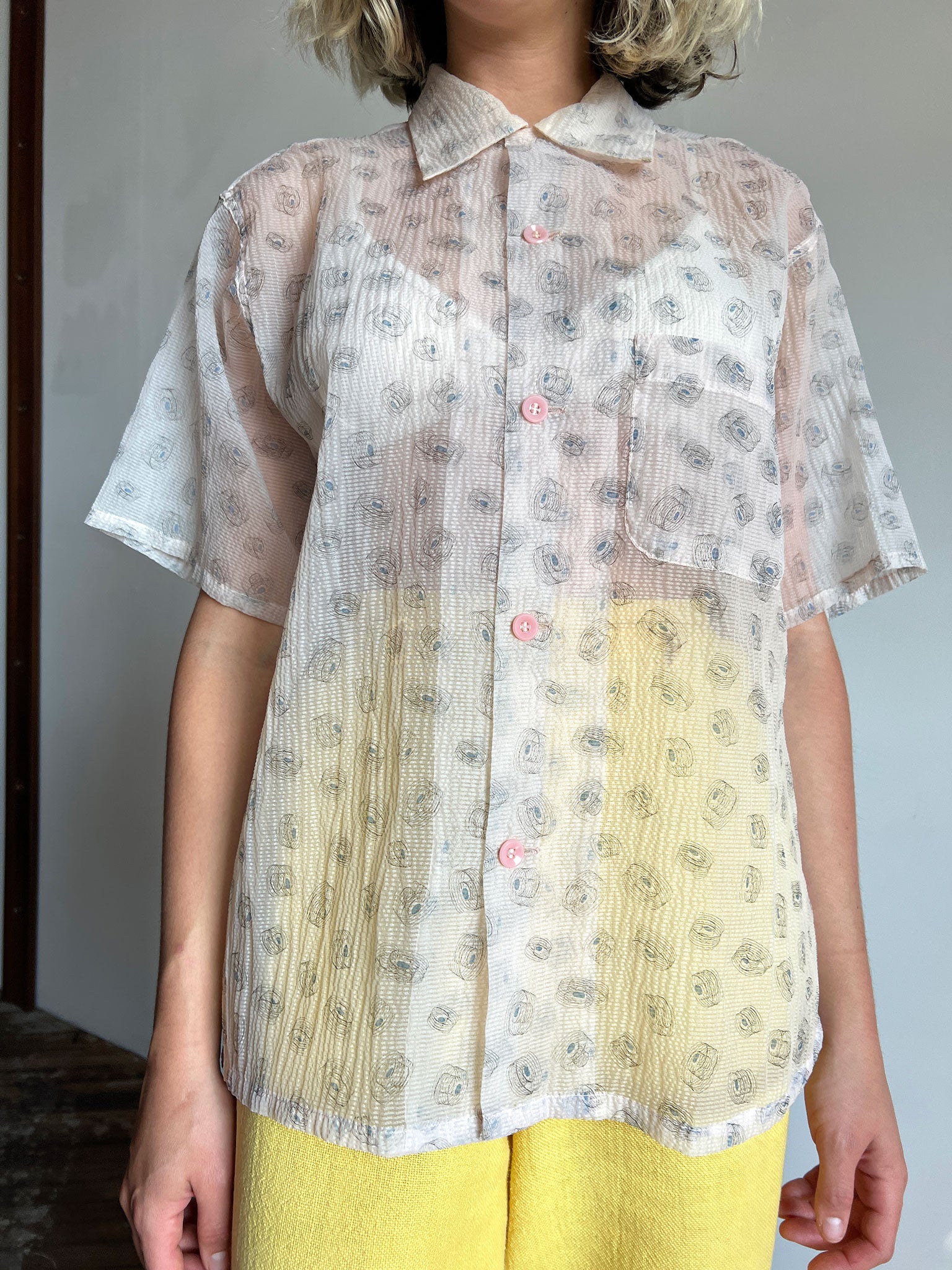 Vintage 1940's Nylon Button Down Shirt, Floating Records