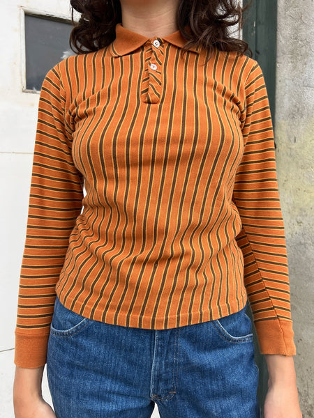 Vintage 1960's Orange Striped Long Sleeve Polo Shirt