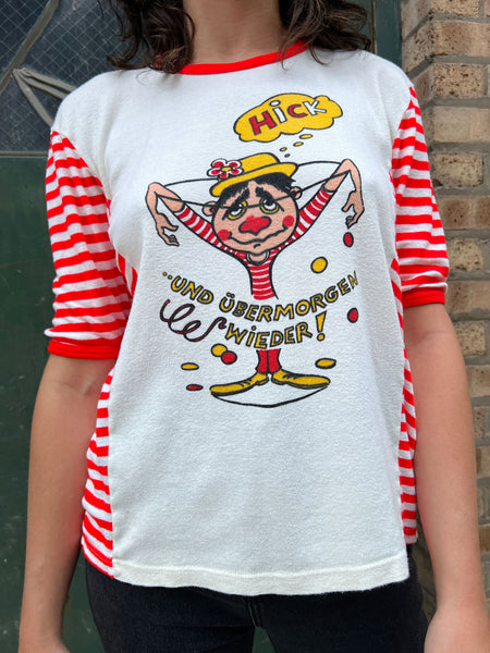 Vintage 1970's Striped Hungover Person in Martini Glass T-Shirt