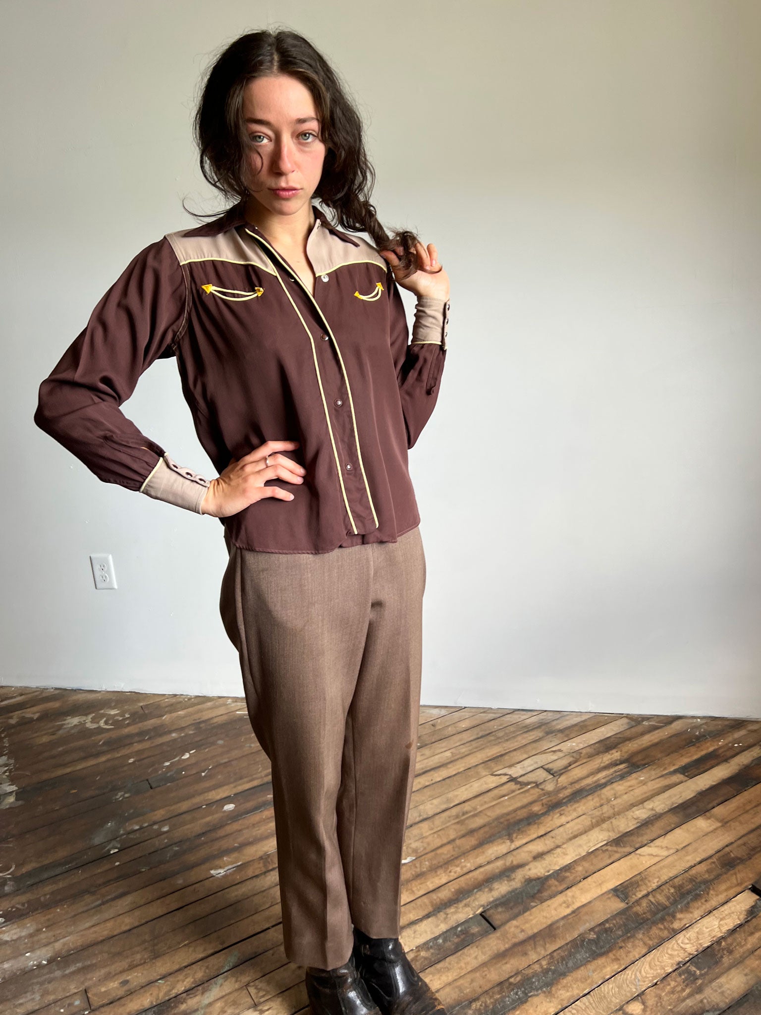 Vintage 1960's H Bar C Western Shirt, Ranch Wear, Pearlsnap