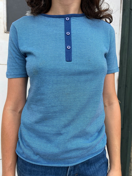 Vintage 1960's - 1970's Blue Striped Cotton T-Shirt