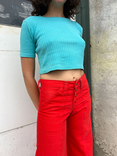 Vintage 1960's Blue Cotton RIbbed Crop Top