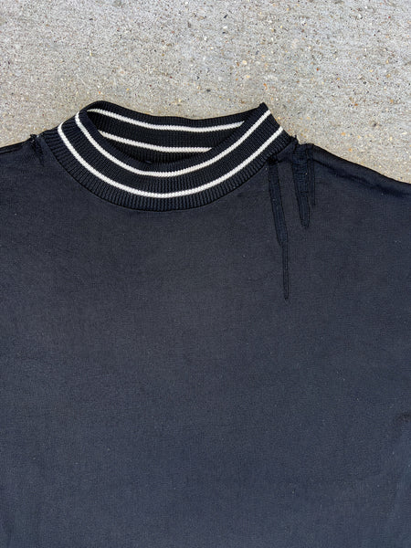 Vintage 1940's - 50's Black Short Sleeve Knit with Striped Collar and Cuffs, 40's 50's Unisex