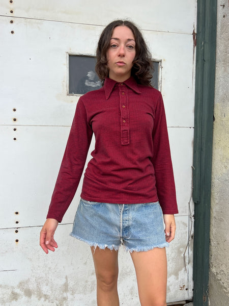 Vintage 1960's Red Long Sleeved Polo Shirt
